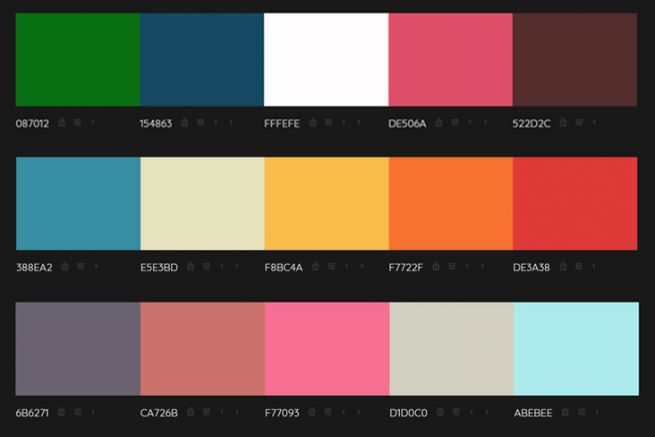 Capture cran de plusieurs palettes gnres par Colormind