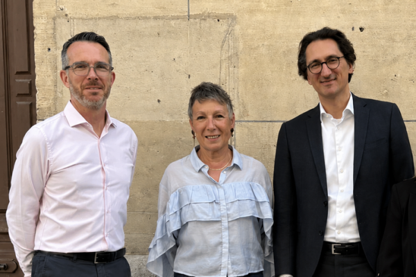 Gilles Fouquet, nouveau pr�sident de la Fondation Heidelberg France, Chantal Aboudeine et Cai von Rumohr, pr�sident Heidelberg F