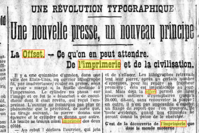 Article sur l'offset paru le 26 aout 1912 dans Le Sicle